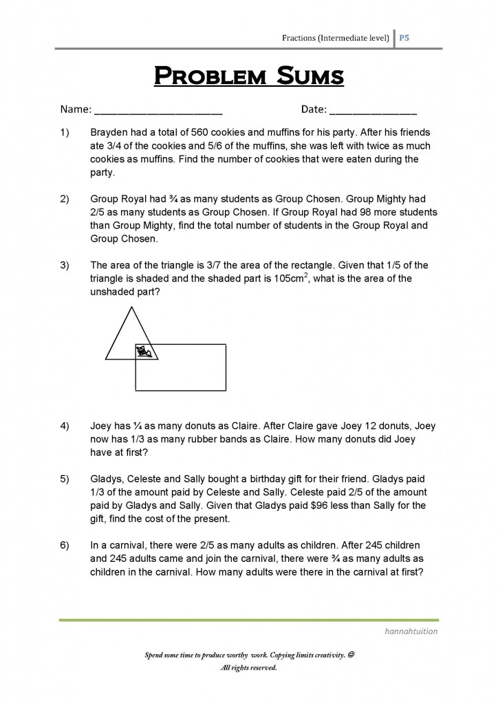 P5 Fractions Intermediate level Problem sums4